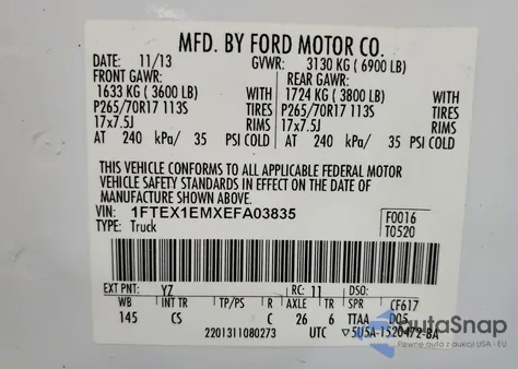 2014 Ford F150 Super Cab z USA, uszkodzony, nr VIN 1FTEX1EMXEFA03835